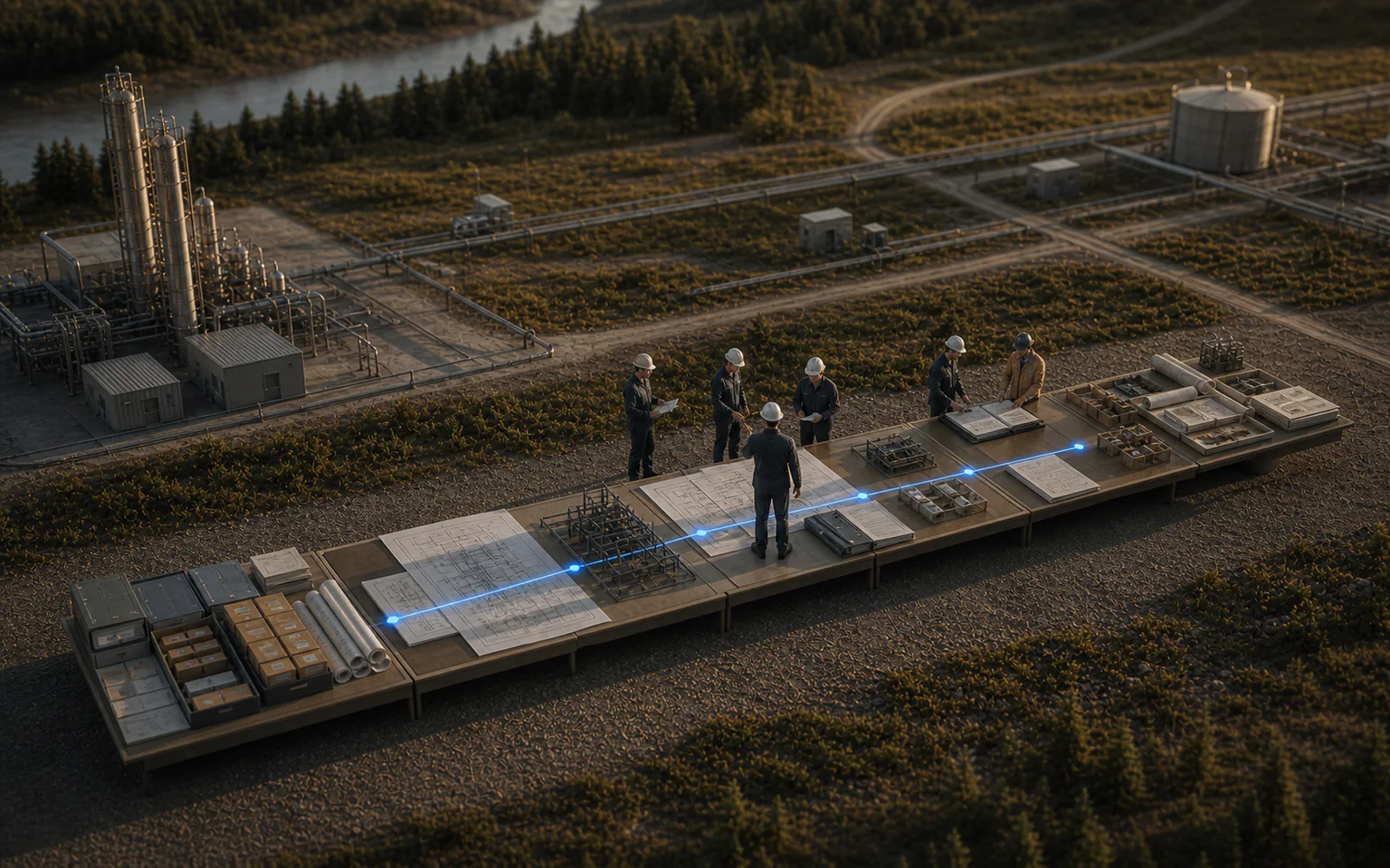 A cross-functional energy team prepares one governed workflow for a lifecycle walkthrough, with evidence connected from planning through operations.