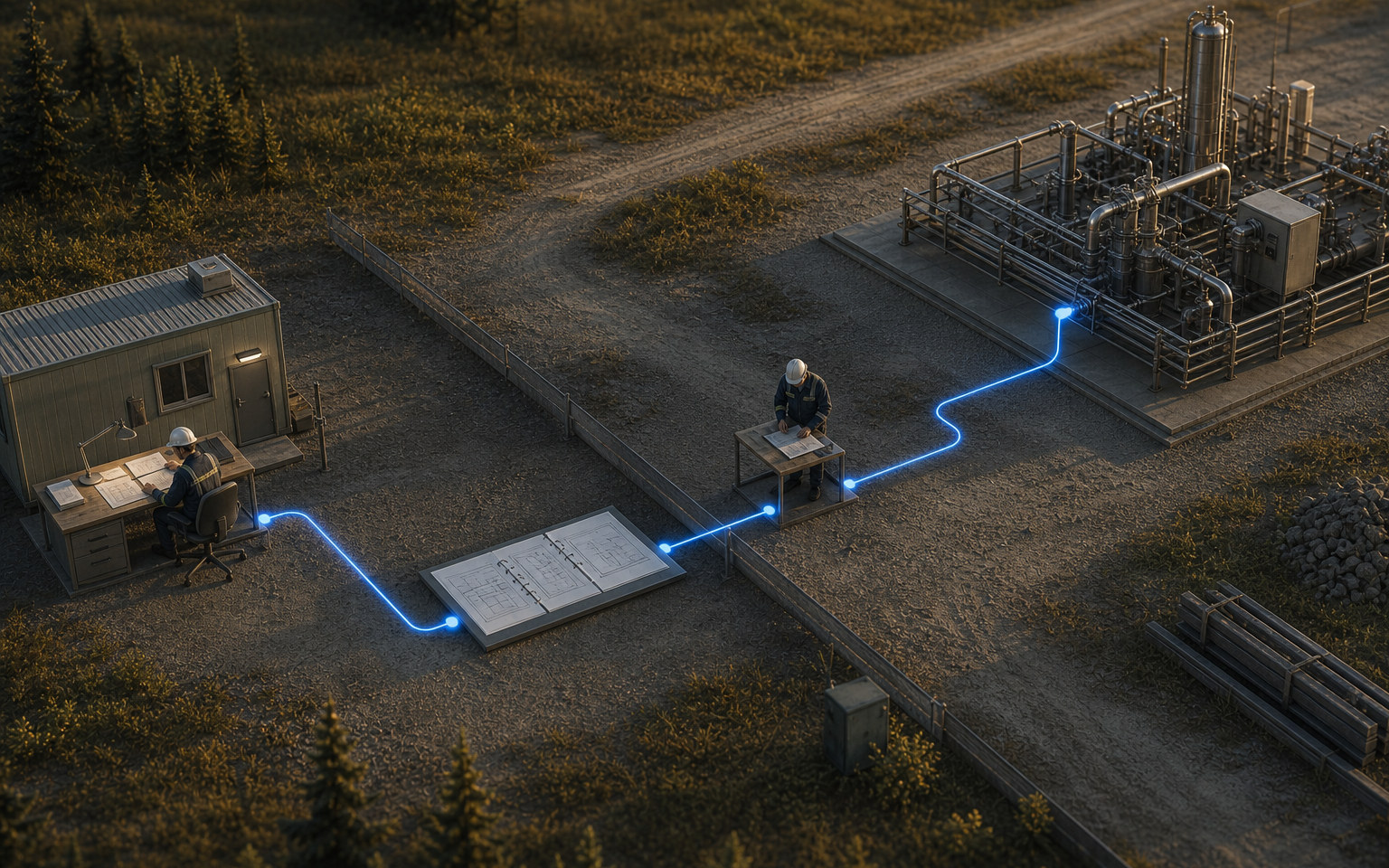 A controlled equipment-document exchange crossing an organization boundary and returning acknowledgement.