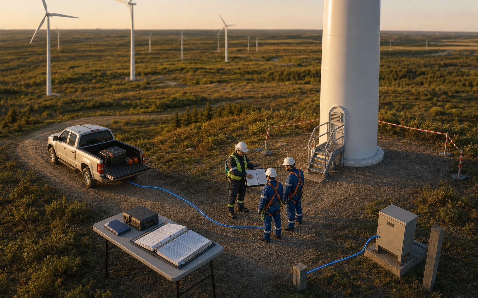 Safely isolated wind equipment supported by an approved work pack and return-to-service evidence.